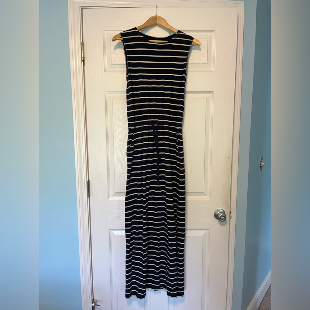 Pact Blue and White Sleeveless Sheath Maxi Dress